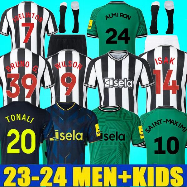 

23 24 newcastles soccer jerseys men kids kit nufc 2023 2024 bruno g. wilson saint maximin isak uniteds football shirt home away third set fa, Black;yellow