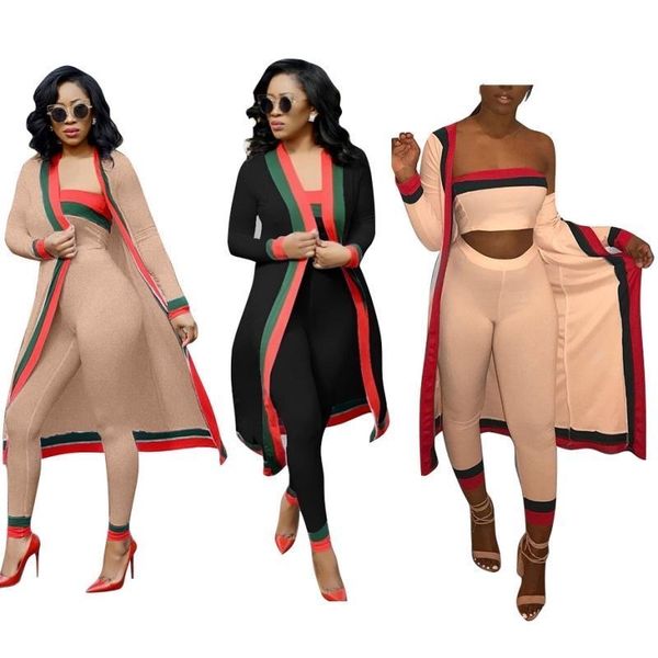 

casual dresses designer striped 3 pieces sets womens outfits long cloak strapless overalls bodysuit women clothing costumes, Black;gray