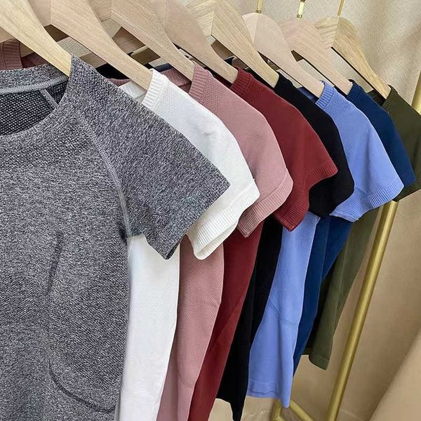 

women yoga t-shirt knitting 1.0 sports short sleeve quick dry crew neck swiftly gym t-shirt jogging fitness clothes summer tee ll-01 yoga ou