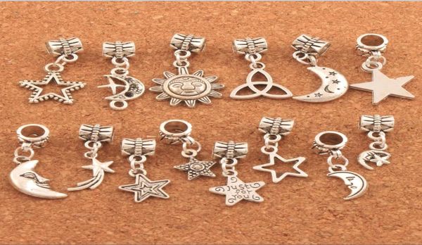 

mixed star moon sun metals charm beads 280pcslot tibetan silver dangle fit european bracelets diy sell7769109, Black