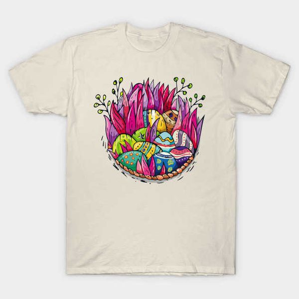

happy easter day easter eggs in the basket easter short sleeve t-shirt, White