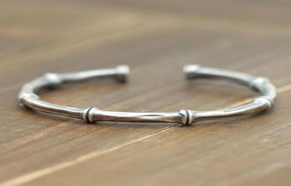

stf retro simple old fashion bracelet sterling silver 925 ethnic style bamboo open mouth ladies bracelet jewelry kka48078755237, Golden;silver