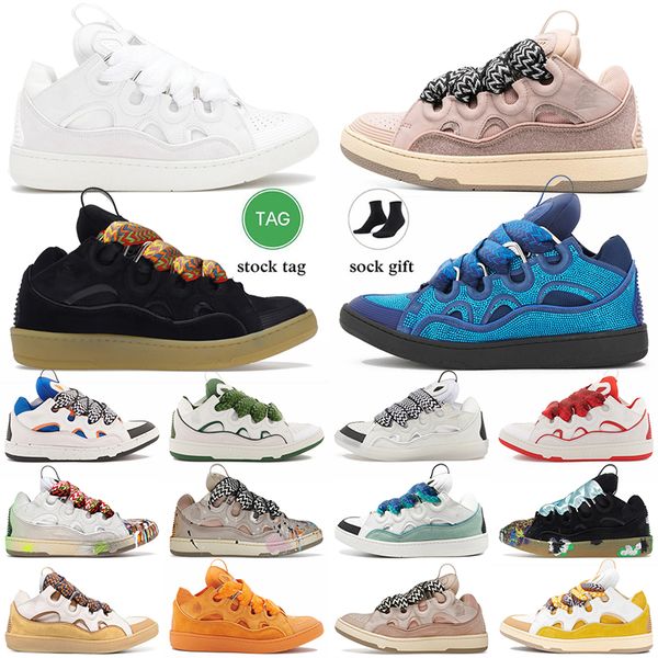 

luxury designer curbs leather sneaker bread shoes men brand sports shoes outdoor running embossed casual sneakers platform thick soles eleva, Black