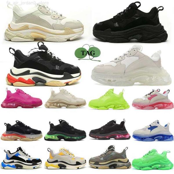 

designer shoes triple s platform sneakers clear sole black white neon green beige teal blue bred red pink grey mens trainers jogging walking