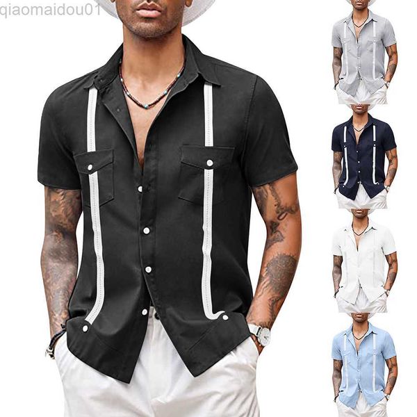 

men's casual shirts men summer shirt casual british cowboy retro holiday man loose cardigan short sleeve shirts men's brand cloth, White;black