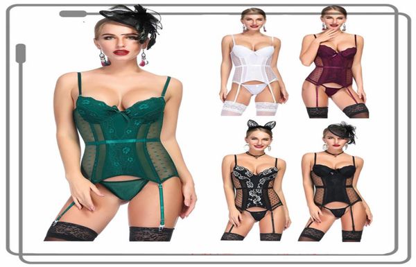 

women gartered pushup bra side mesh 8pcs plastic fully boned bustier and panty set white bridal lingerie corset overbust cor4302592, Black;white