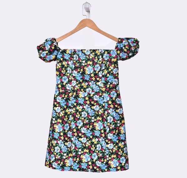 

2019 summer fall winter short sleeve slash neck floral print short mini dress women fashion dresses ag10235093m8639950, Black;gray