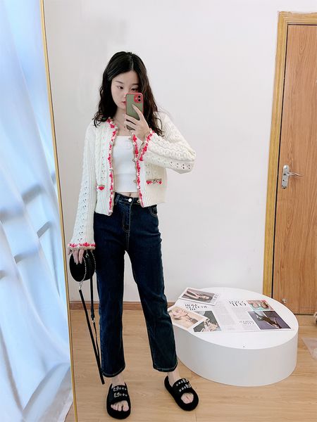 

maje round neck long sleeve single-breasted cardigan, Black;brown