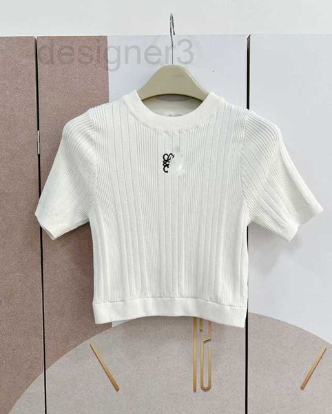 

women's knits & tees designer 2023 summer new commuting versatile gentle and unique embroidery knitted short sleeve ny81, White