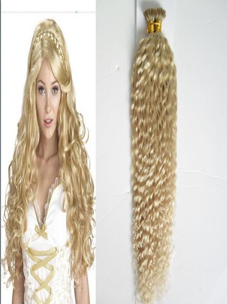 

blond brazilian hair kinky curly fusion keration i tip 100 real human hair extensions 10gs 100gpack3874878, Black