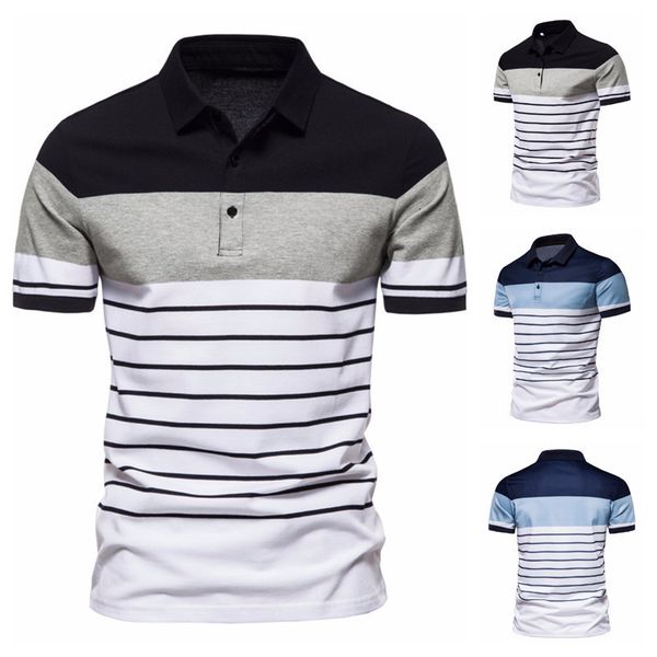 

men's polos 2023 summer handsome european and american fashion stripe short sleeve breathable quick drying polo tshirt shirt 230720, White;black