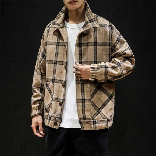 

men's jackets new autumn men's tweed plaid jacket vintage fashion loose plus size casual jacket l230721, Black;brown