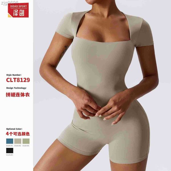 

designer yungan tight fitting quick drying short sleeved yoga suit for women training dance fitness exercise yoga one piece suit 8129, White