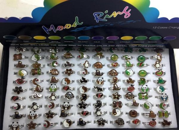 

100pcs kids children change color mood ring emotional temperature fashon ring silver tone retro vintage jewelry whole5821150, Golden;silver