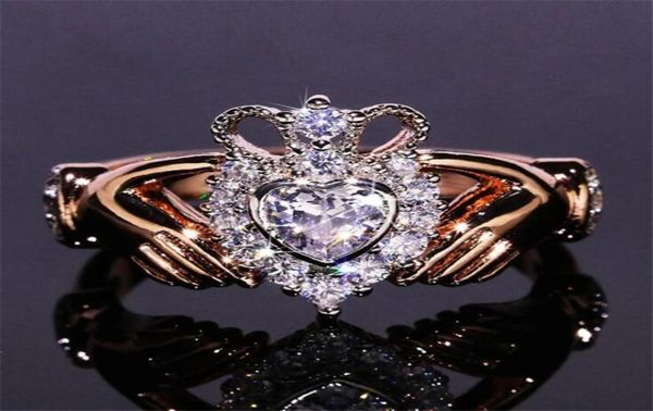 

new women fashion jewelry crown wedding ring 925 sterling silverrose gold fill eternity popular women engagement claddagh ring gi95222403, Slivery;golden