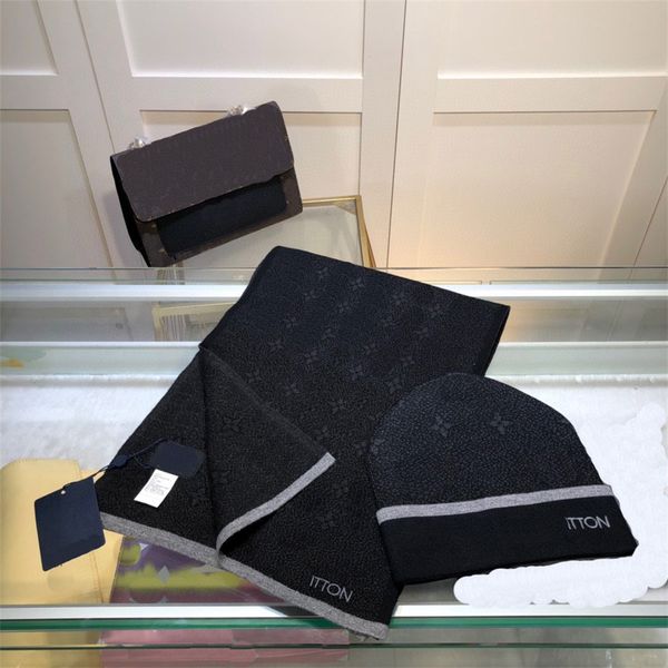 

2023 luxury hat scarf set beanies hat men women winter 2 piece design caps shawl designer hats scarves wool beanie wrap scarfs gift box 88fd, Blue;gray