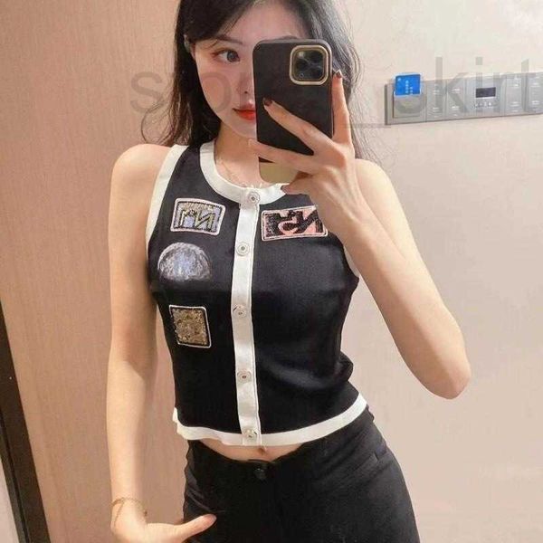 

women's tanks & camis designer heavy duty nail drill embroidery patch sleeveless knitted vest for women's summer 2023 new style sl, White