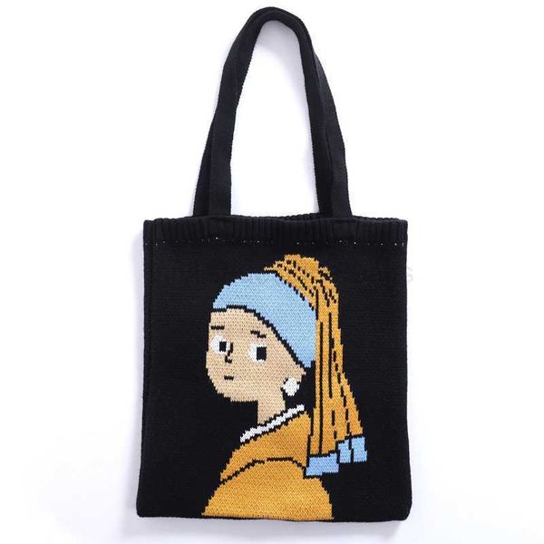 

shoulder bags knitting wool fabric women bag girl with a pearl earring design woolen yarn handbag warm cloth winter tote for ladiesstylishde
