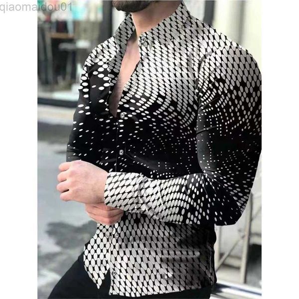 

men's casual shirts men men shirts gradient lapel long sleeve men new plus size printed shirt button up shirt casual breathable l23072, White;black