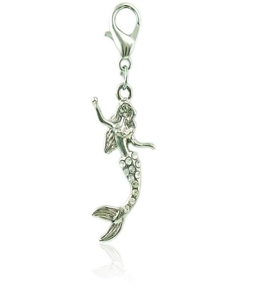 

classic silver plated floating lobster clasp charms dangle white rhinestone mermaid diy charms for jewelry making accessories4921986, Bronze;silver
