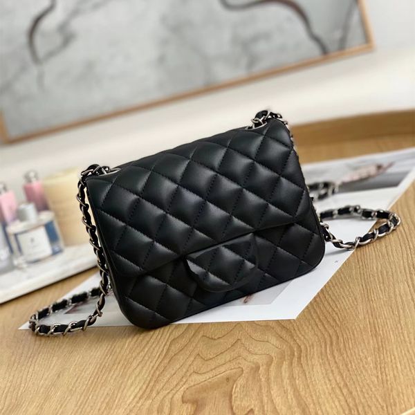 

10a tier luxury designer shoulder bag 17cm mini square flap bag mirror quality women real leather caviar lambskin quilted classic purse gold