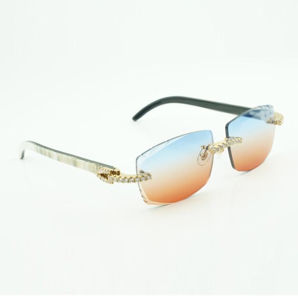 

new moissanite diamond buffs sunglasses male and female mixed buffalo horns sunglasses 3524015 size: 57-18-140mm, White;black