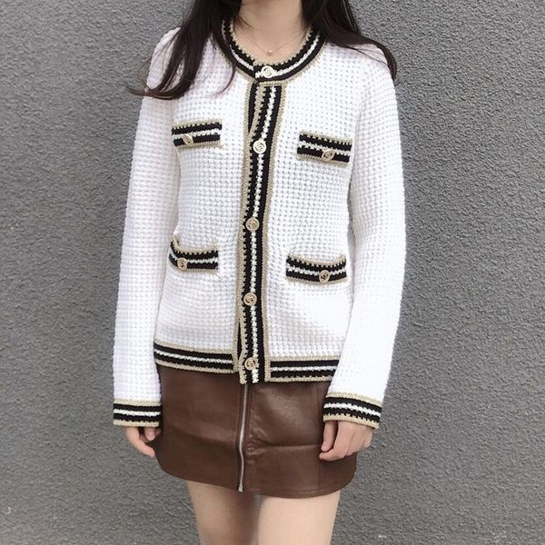 

women's jackets genuine maje contrast knit sweater white, Black;brown