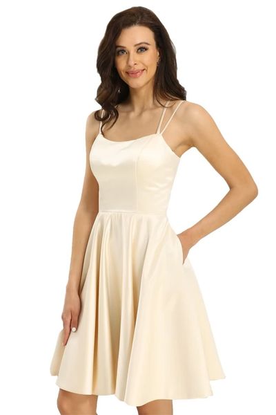 

short homecoming dresses spaghetti strapless satin criss-cross lace-up party gowns princess plus size knee-length birthday prom graudation c, Blue;pink