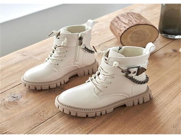 

boots children warm soft soled girls fashion autumn winter british style boys leather student metal chain sneakers 2210259609336, Black;grey