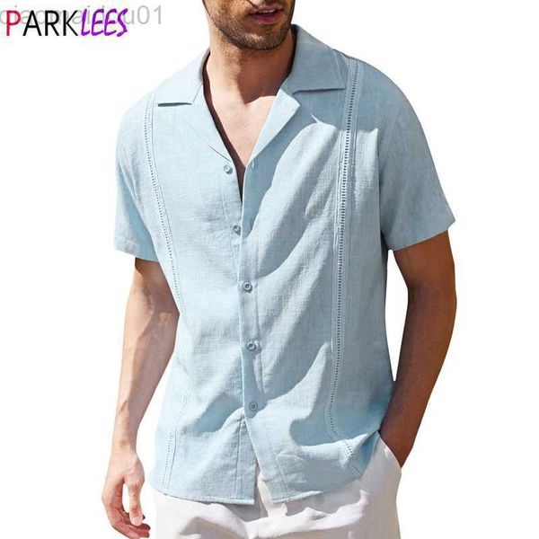 

men's casual shirts mens short sleeve button-down guayabera shirts cuban embroidered pleats beach shirts men loose fit camp cuban fishi, White;black