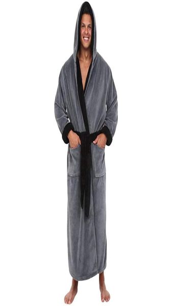 

fashion casual mens bathrobes flannel robe hooded long sleeve couple men woman robe plush shawl kimono warm male bathrobe coat8224429, Black;brown