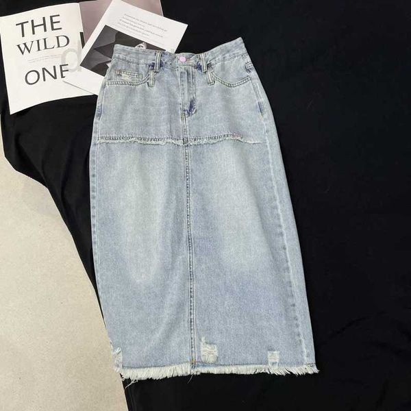 

skirts designer spring/summer 23 new style casual versatile sweet cool age reducing drilling tassel layer high waist h hip wrap denim skirt, Black