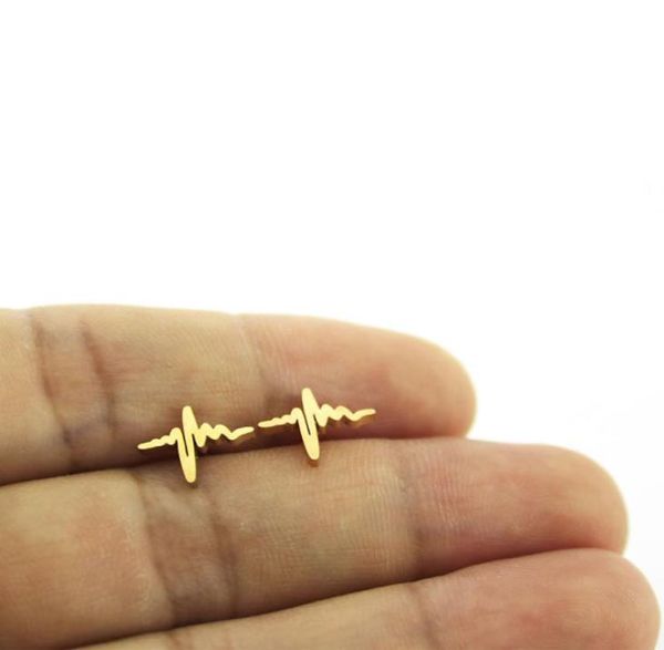 

everfast new arrival cute heart beat earrings stainless steel earring golden wave ear studs women kids girls jewelry xmas gift t144498287, Golden;silver