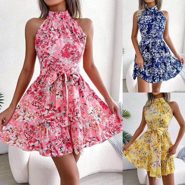 

summer dress womens hanging necklace floral lace flare short, Black;gray