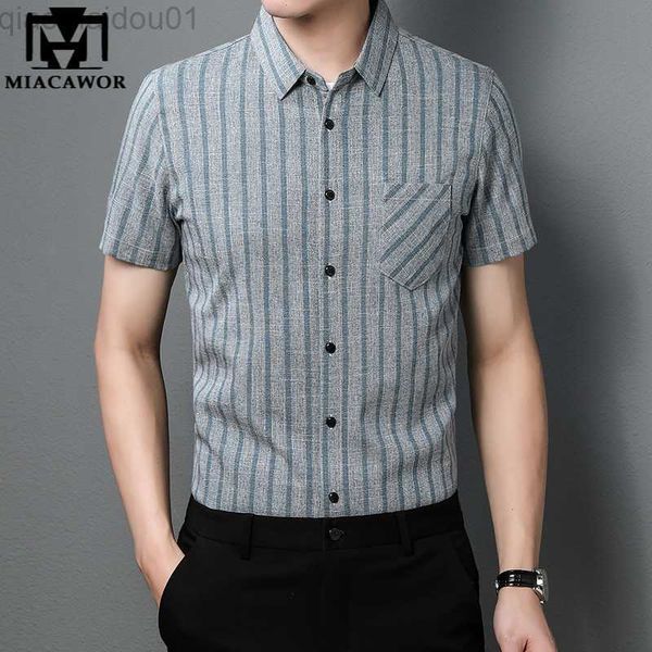 

men's casual shirts new summer short sleeve shirts for men business casual linen shirt slim fit striped camisa masculinamen clothing c8, White;black