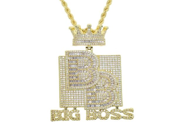 

big boss letters crown shaped initial necklace pendant with rope chain iced out bling 5a cubic zircon hip hop men boy jewelry6250650, Silver