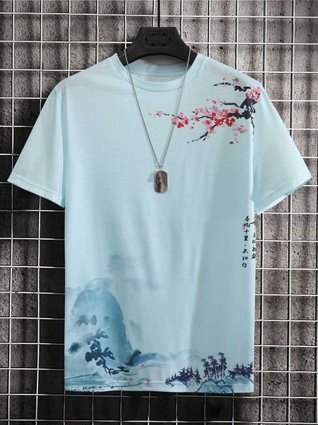 

men's fashion homme men floral chinese letter graphic, White;black