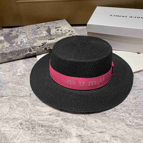 

beach hat miu letter female designer designer beanie cap versatile summer outing sun protection and shading straw woven hat, Blue;gray