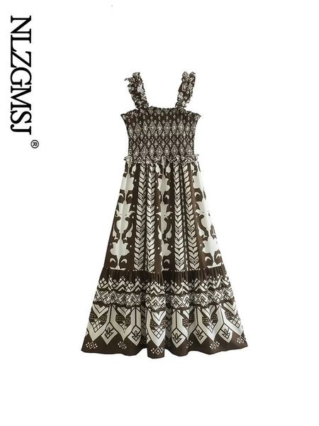 

basic casual dresses nlzgmsj sling dress for women slash neck sleeveless high waist print midi female clothing 230720, Black;gray