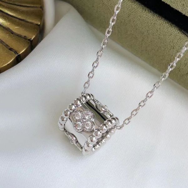 

four-leaf clover kaleidoscope heart necklace 14 style woman stainless steel blue pink green pendant jewelry valentine day christmas gifts fo, Silver