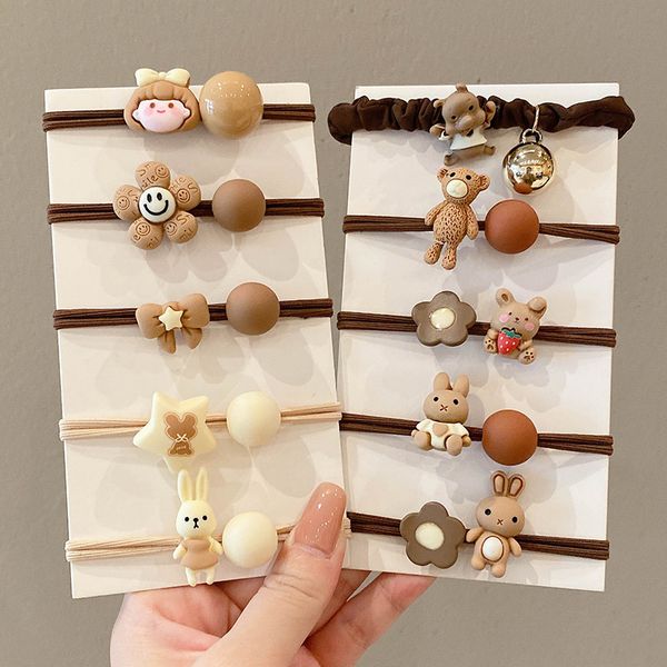 

fashion blogger designer jewelry coffee colored flower hair rope, small bear leather band, children's hair loop fabric loop women', Golden;silver
