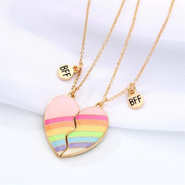 

pendant necklaces 2pcs fashion rainbow magnet necklace for women romantic broken heart clavicle chain bff friends jewelry party gifts 2023, Silver