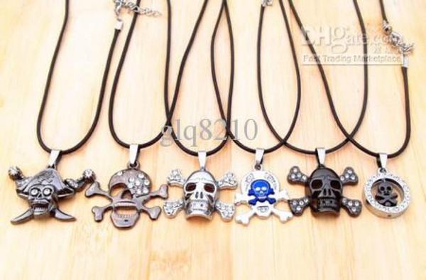 

vintage leather cord titanium stainless steel skull pendant necklaces stylish jewelry men women20pcs7153784, Silver