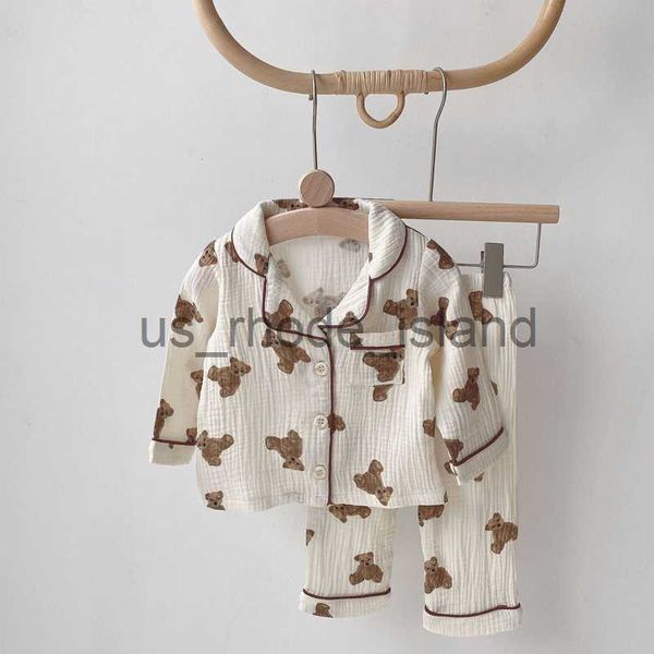 

pajamas cute toddler pajamas set children's clothing baby sleepwear boy girls robe long sleeve bear cardigan and pants cotton sleepwear, Blue;red