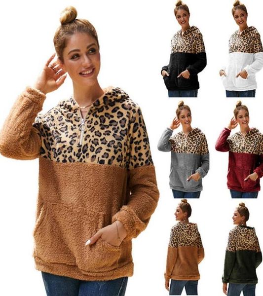 

women sherpa hoodies sweatshirts designer autumn winter patchwork leopard furry hoodie double sides plush hooded sweater blouse to7075736, White