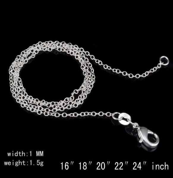 

925 silver chain 1mm 18 inch o chain necklace 50cm stainless steel chain fit diy pendant necklaces christmas gift 100 pcs7148885