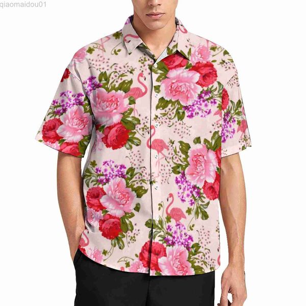 

men's casual shirts tropical baroque floral casual shirts vintage pink roses beach shirt summer streetwear blouses men print big size 3, White;black