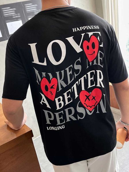 

men's fashion emrg men slogan and heart, White;black