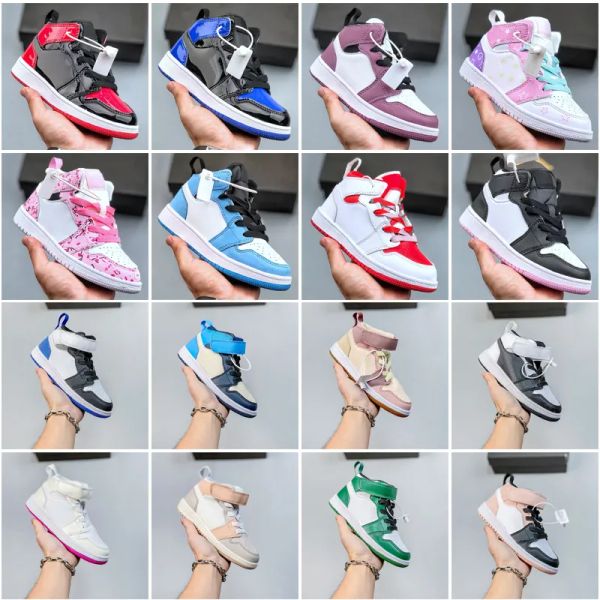 

athletic & shoes kids shoe toddler jumpman 1s retros 1 j1 fluffy children sneaker dark mocha obsidian bred patent candy trainer size 22-37, Black