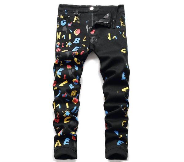 

distressed black jeans for women men slim fit stretchy ripped hole skinny pants with cute paint splatter drawing new design zipper3569501, Blue